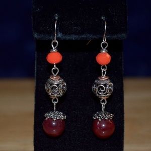 Red and SIlvertone Dangle Earrings